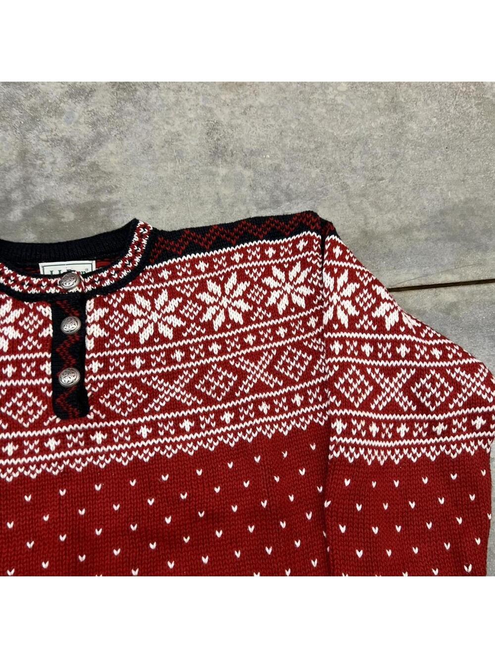 vintage l.l. bean nordic fair isle snowflake made in usa knit sweater xs WOMENS - Picture 2 of 3